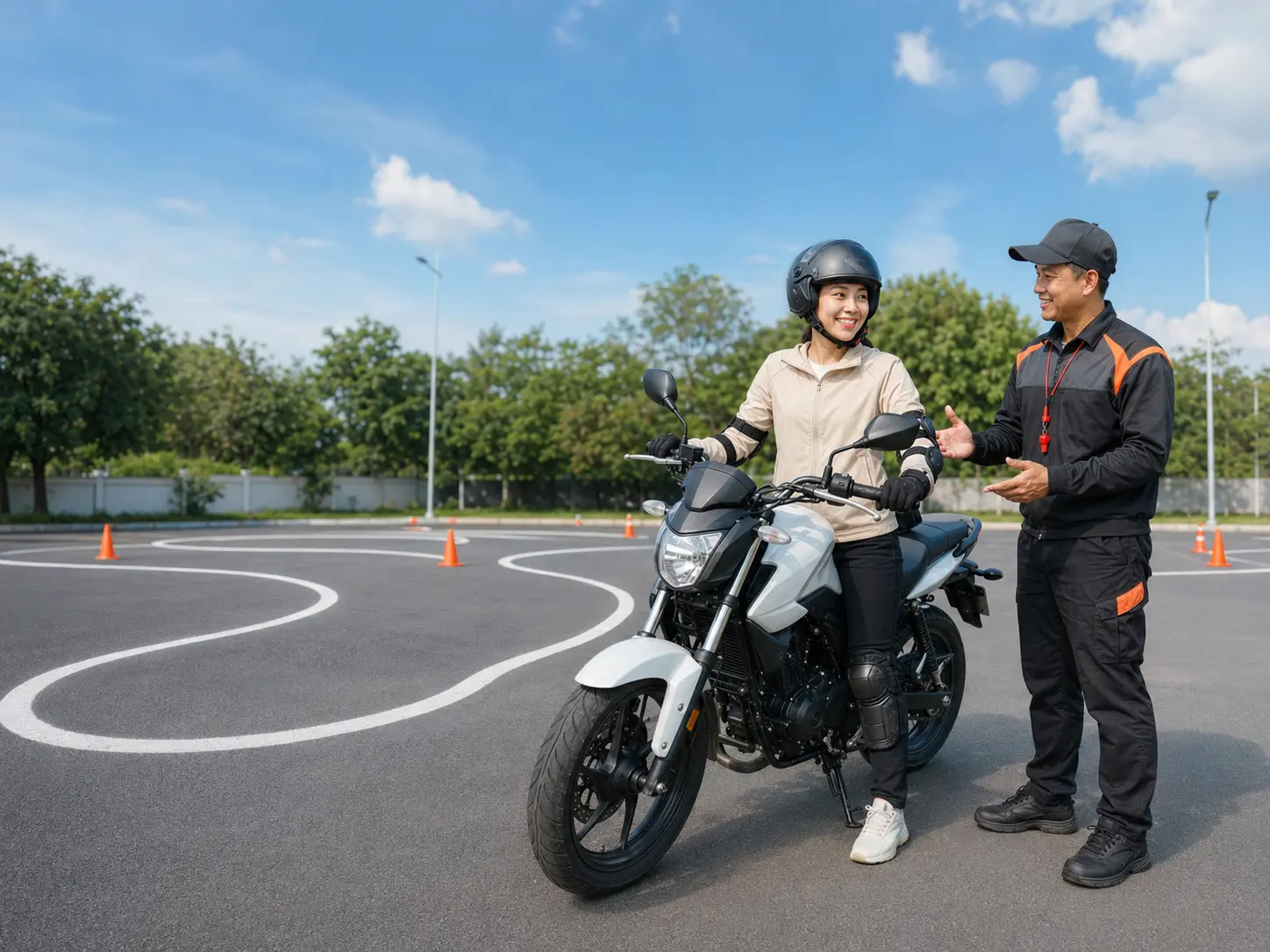 Học viên tập lái xe máy tại sân Trung tâm An Thái